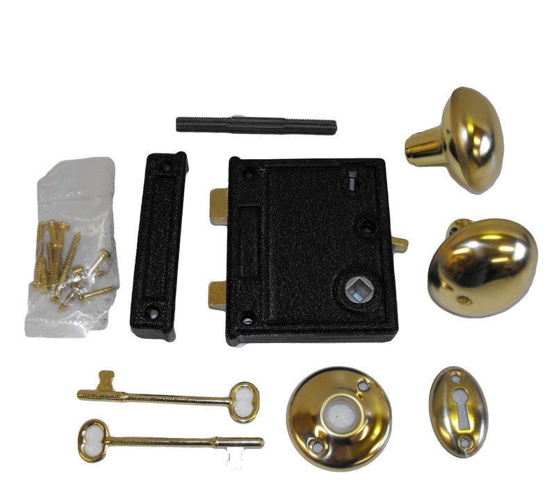JL Missouri Parts & Misc. Antique Style Rim Latch Interior Door Lock Set. Skeleton Key Steel & Brass Components. Door Edge Catch