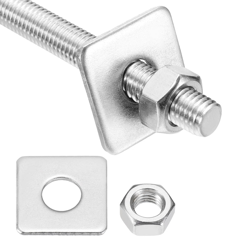 MECCANIXITY 1Set M10x500mm Fully Threaded Rod, 201 Stainless Steel Threaded Rods Bar Studs Right Hand Threads with Nut Square Washer for Structural Anchoring Fastening Screw 1