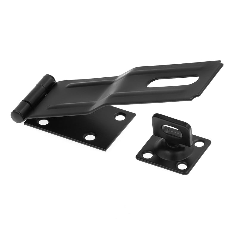 Prime-Line U 117228 Door and Gate Safety Hasp Hinge Latch with Swivel Staple 6 inch with Screws Matte Black (Single Pack)