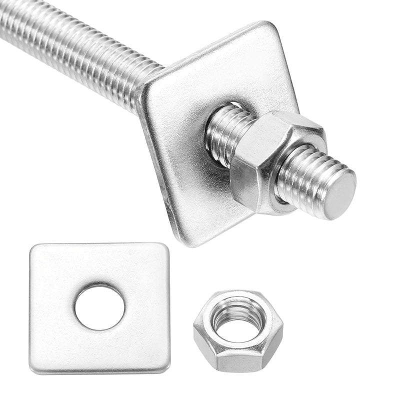 MECCANIXITY 1Set M10x500mm Fully Threaded Rod, 304 Stainless Steel Threaded Rods Bar Studs Right Hand Threads with Nut Square Washer for Structural Anchoring Fastening Screw 1