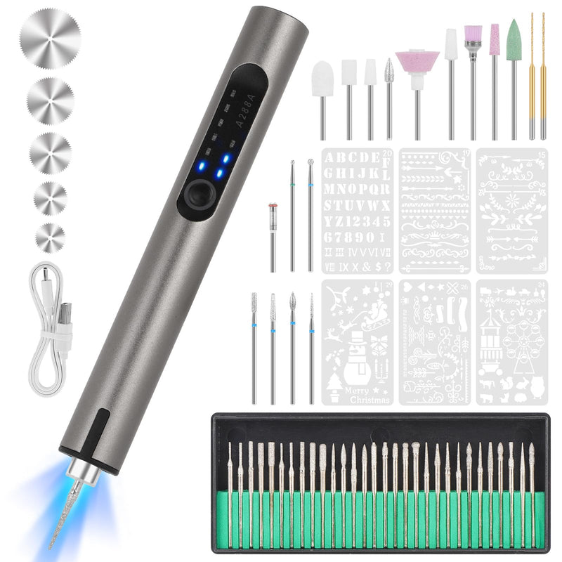 CHEGIF Engraving Pen, USB Rechargeable Cordless Engraver Pen with 51 Bits & LED Light Customizer Engraving Pen for Metal, Wood, Glass and Plastic Portable Engraving Kit for DIY Etching Gifts