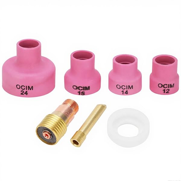 TIG Welding Torch Nozzle Kit 7PCS for 2.4mm Tungsten - TIG-18 Series Fit for WP-17/18/26, Weldcraft WP-9/20 Torches - Includes 4 Gas Lens Ceramic Cups + Collet Body + Diffuser + O-Ring