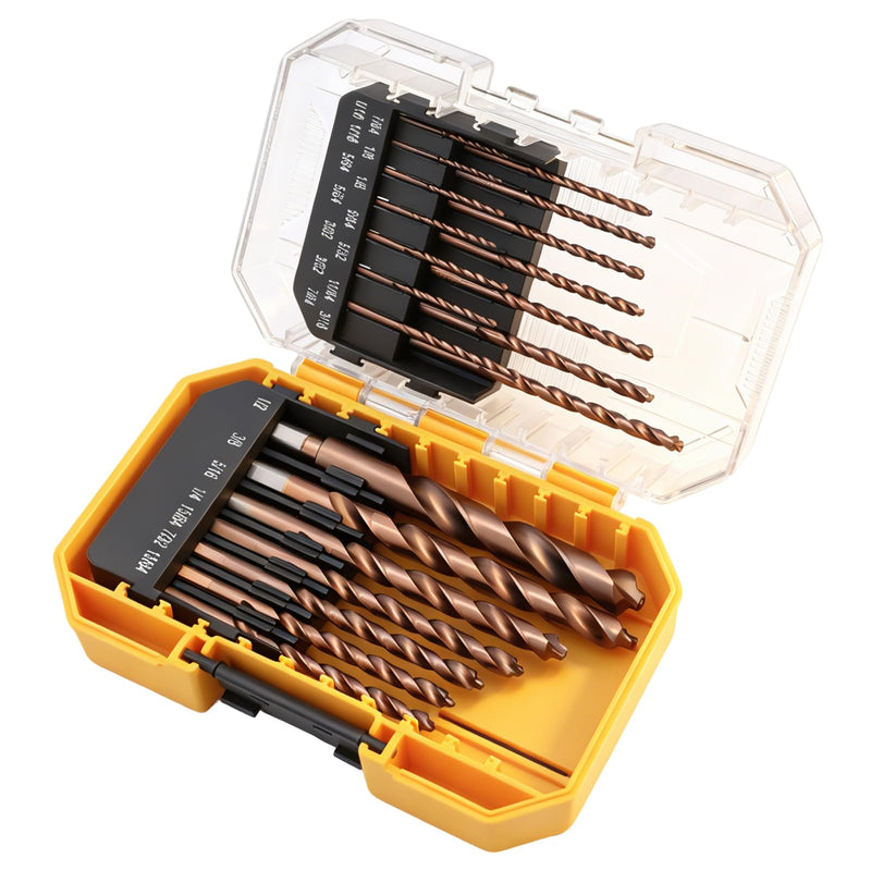 21-Piece M35 Cobalt Drill Bit Set, Steel Drill Bits with 135° Point & 3-Flute Shank for Hard Metal, Stainless Steel Cast Iron Wood Plastic Drilling (1/16 to 1/2 Inch)