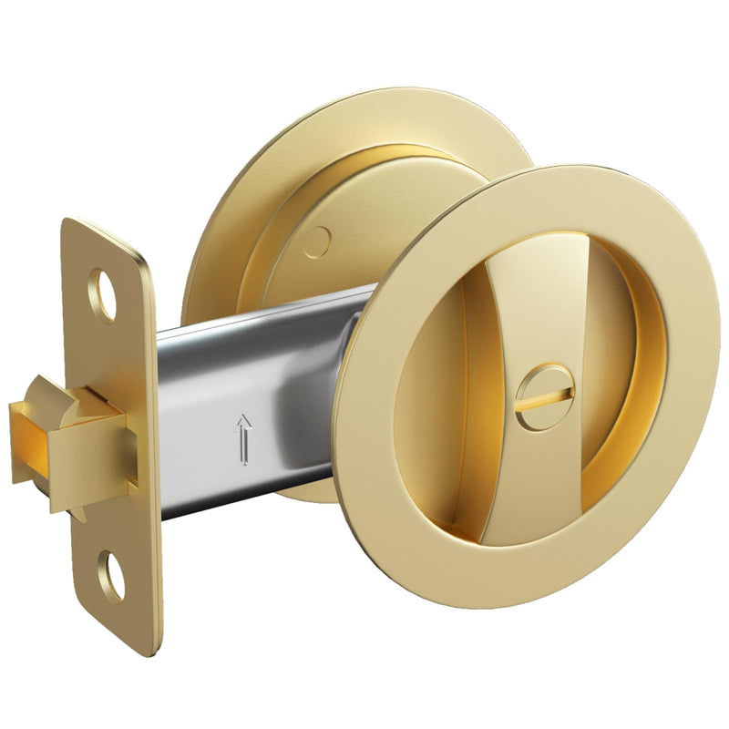 goldenwarm Brushed Gold Pocket Door Lock, Zinc Alloy Gold Pocket Door Hardware(2-3/8" Backset), Pocket Door Handles Round Pocket Door Locks for Bathroom for Closet Door Lock - 1 Pack