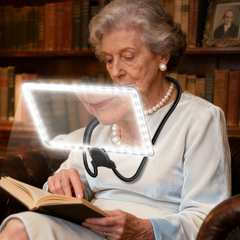 5X Neck Magnifying Glass with Light, Magnifier with Light Hands Free, Full Book Page Magnifier with 3 Light Modes, Flexible Gooseneck for Seniors Reading Low Vision Neck Magnifier Black
