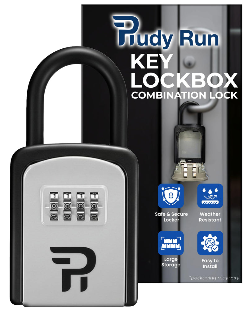 Rudy Run Key Lock Box for Outside – Small Outdoor Lockbox for Keys with Code, 4-Digit Combination Hidden Safe to Hide a Key Outside, Portable Safe Key Storage for Home, Airbnb, Realtor and Rental Gray Small Portable 1