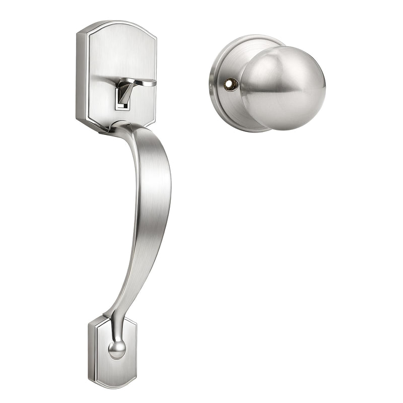 Probrico Brushed Nickel Front Door Handleset,Exterior Front Door Handle with Interior Door Knob, Front Door Knob Reversible for Right and Left Handed,1 Pack 1
