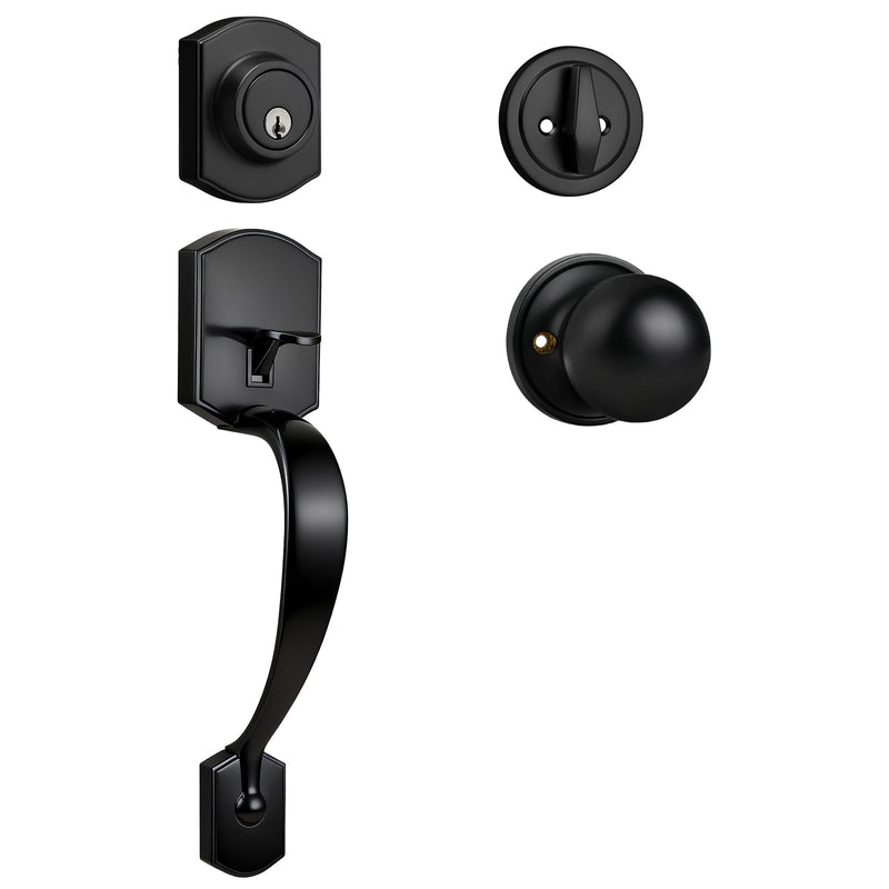 Probrico Matte Black Front Door Handleset, Exterior Door Lock Set with Deadbolt Single Cylinder Front Door Knob and Deadbolt Set, 1 Set