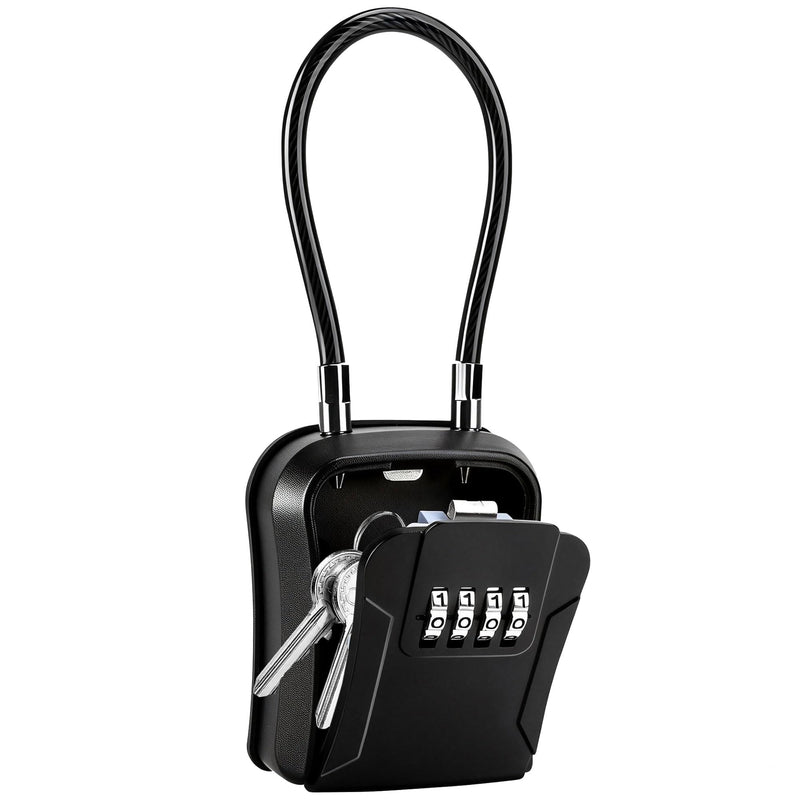 AMMIY Key Lock Box,Portable Waterproof Lockbox with Removable Shackl, Wall-Mounted Key Storage Box, 4-Digit Combination Key Storage Lockbox for Home,Office,Garage, Airbnb,Apartment (1 Pack,Black) Black
