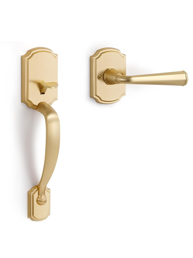 1 Pack Gold Front Door Handles Reversible Lever Entry No Lock Handleset Brushed Brass Entry Way Door Handle Satin Brass 1