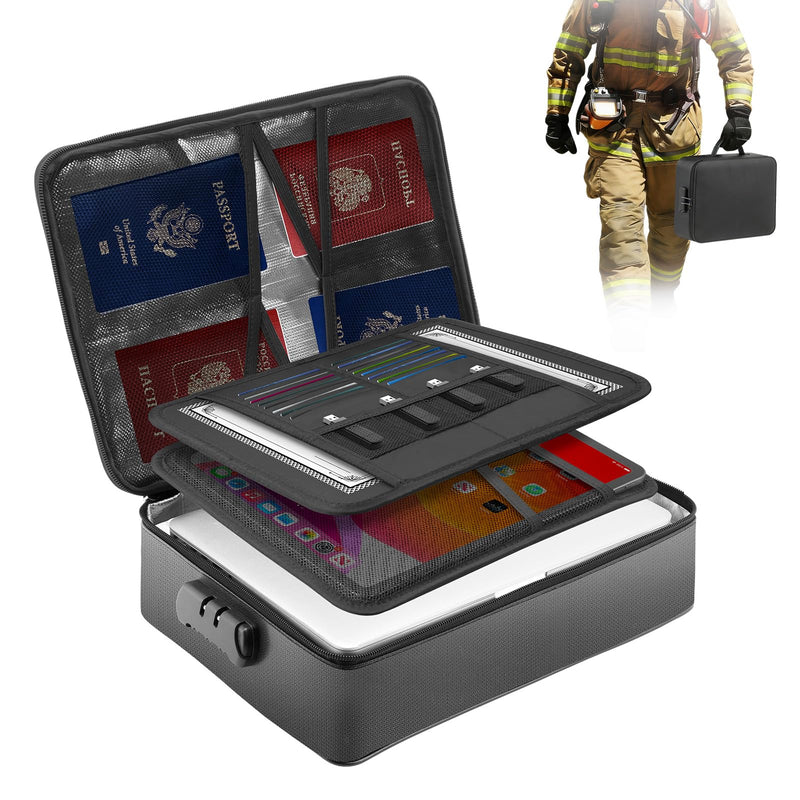 Kanhiro Fireproof Document Box with Lock - Upgraded Waterproof Fireproof Document Bag, Important Document Organizer, Fire Proof Safe for Home Documents, Passport, Laptop, Certificates