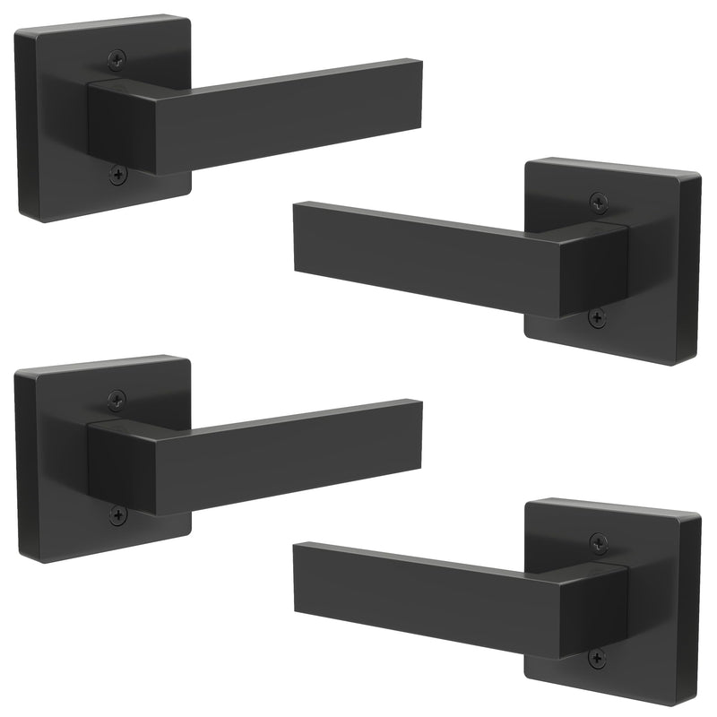Dummy Door Handles Interior - Pack of 4, Matte Black Door Handle Single Side Lever for Closet & French Doors | Ambidextrous Square Design, Powder Coated Non-Turning and Non-Locking Handle Dummy with Screws