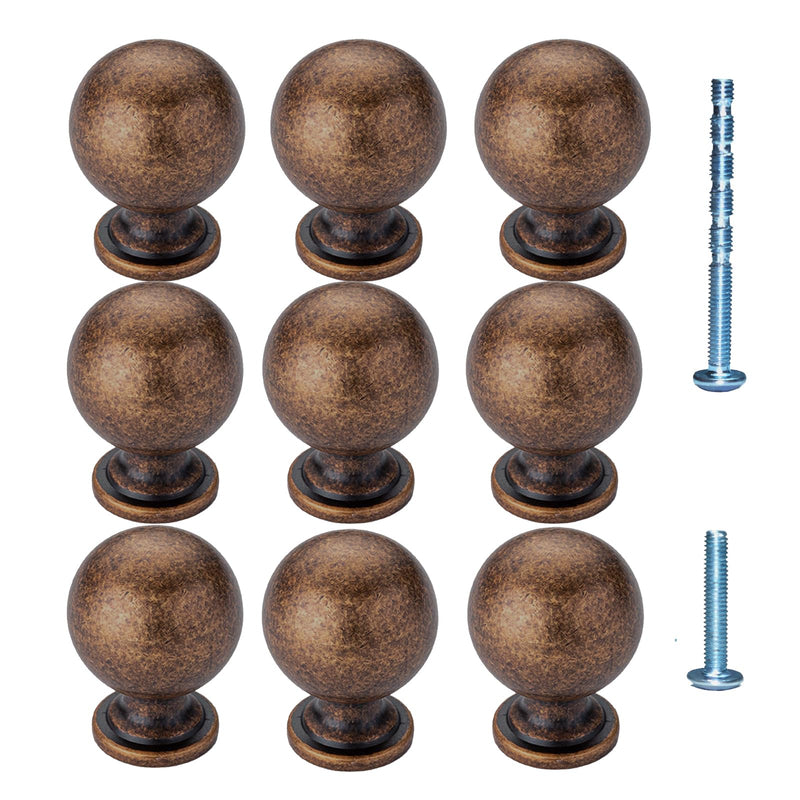 9 Pack Antique Brass Handles and Knobs Round Solid Vintage Cabinet Knobs 9