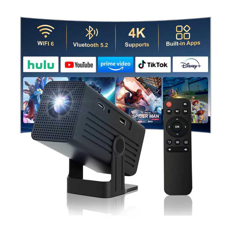Mini Projector with WiFi and Bluetooth,Support Movie Projector 1080P HD,Auto Keystone Correction,135° Rotatable,Portable Projector Compatible with Smartphone, TV Stick, Laptop, HDMI, USB Black