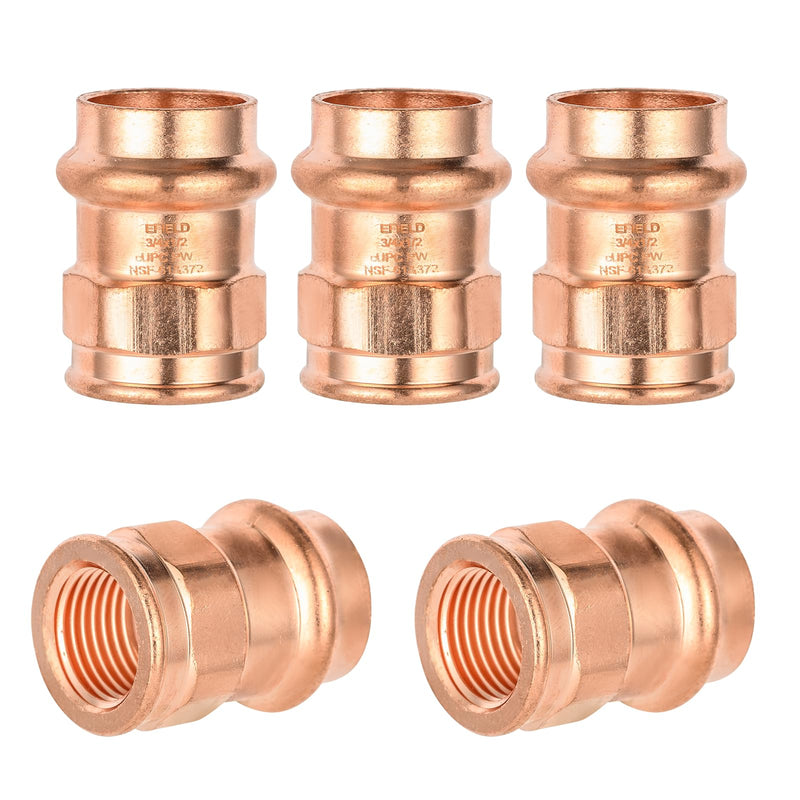 5Pack Seelink 3/4" Copper Press x 1/2" FPT Female Adapter(PRESS049-5) 5 3/4"x1/2"