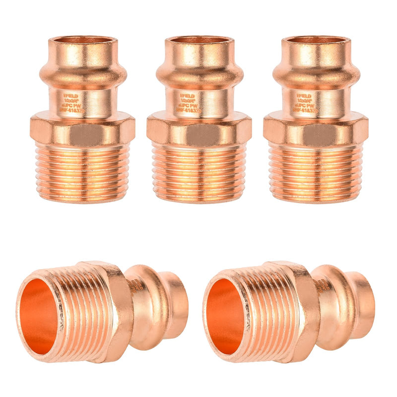 5Pack Seelink 1/2" Copper Press x 3/4" MPT Male Adapter(PRESS041-5) 5 1/2"x3/4"