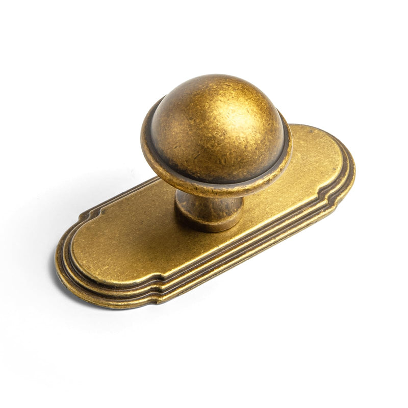 6 Pack Antique Brass Cabinet Knobs with Backplate, Sturdy Zinc Alloy Round Retro Style Dresser Handle Hardware for Bedroom, Kitchen 2504GT-G014 Orbit Rim