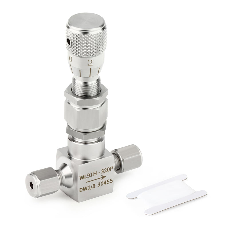 TAISHER 1PCS 304 Stainless Steel Reduce Port 3mm Needle Valve 1/8" OD，Accurate Dials For Micro Flow Control Instrument Gauge Water Gas Oil