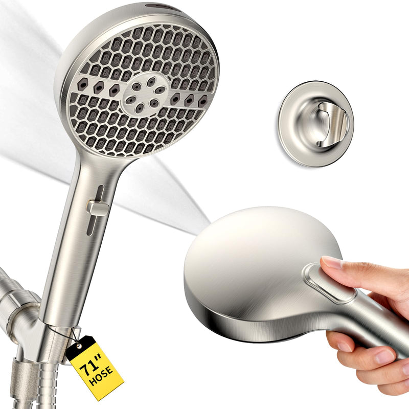Shower Head, High Pressure 9-Spray Modes Handheld Showerhead, 71" Long Hose Hand Held Shower, Brushed Nickel Shower Head With Wall Bracket & Power Wash