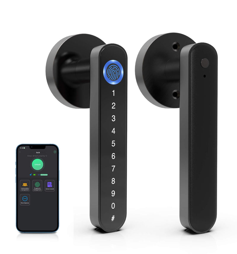 eLinkSmart Fingerprint Door Knob Lock, Smart Keyless Entry Door Lock with Code Keypad Handle, Electronic Biometric Security Locking Door Lever Locks for Bedroom Apartment Hotel Interior - Black