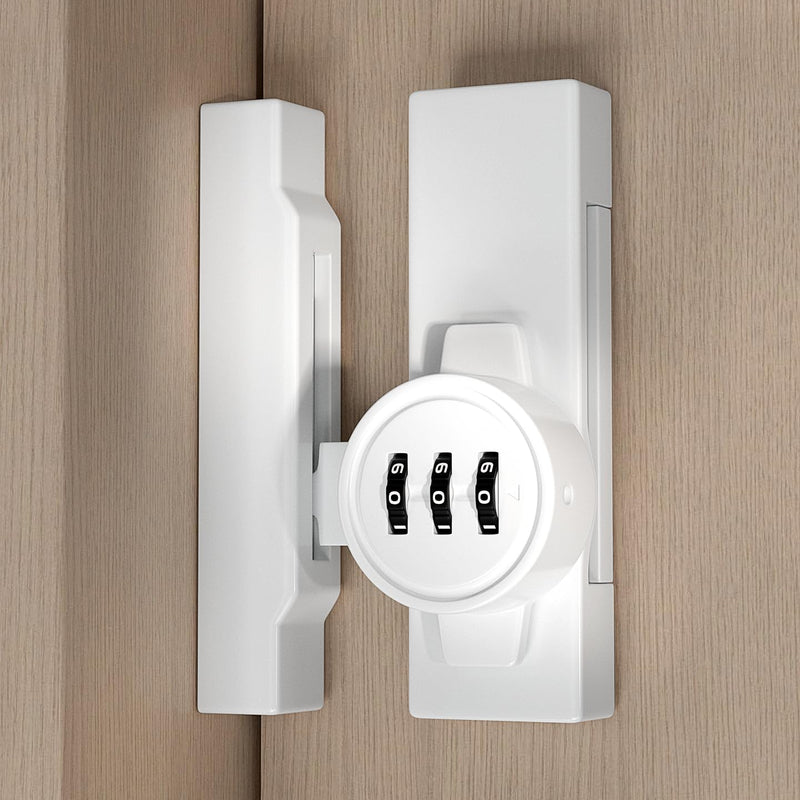 INIRET 2 Packs White Mechanical Password Lock for Barn Doors, Keyless Entry to Protect Privacy, 3-Digit Combination Flip Latch - Suitable for Windows, Cabinets, Bathroom, and Sliding Doors