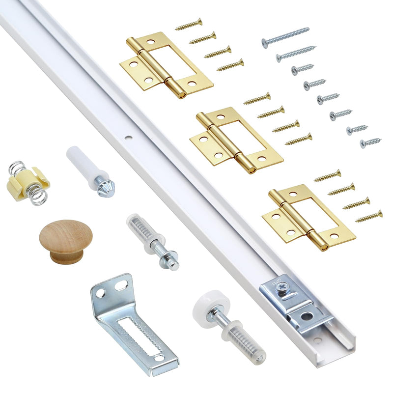 Bifold Door Hardware Kit with 36-inch One-Piece Track, Bi-fold Closet Door Track Kit, Bifold Closet Door Hardware Kit, Folding Door Hardware Repair Replacement Tool Kit (36 INCH) 36 Inch Track