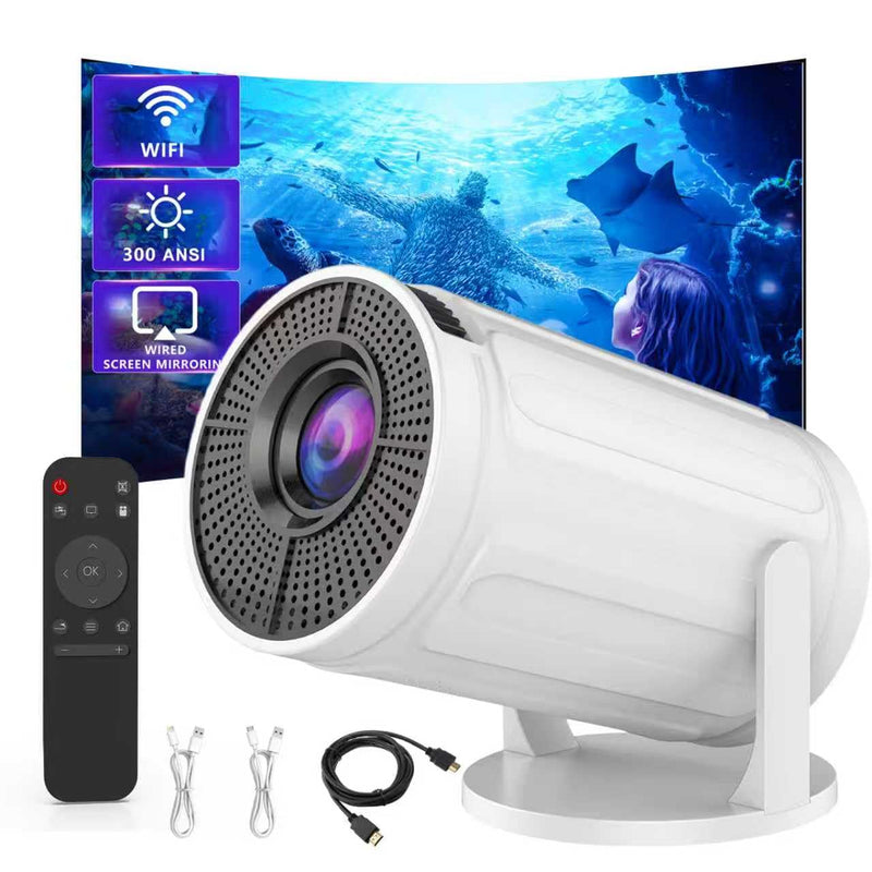 Mini Projector with WIFI, 4K Support Portable Projector 180° Rotatable.Full HD 1080P Outdoor Projector 17"-130" Screen Movie Projector. Compatible for Smartphone, Laptop, TV Stick,USB(No App) R8-White