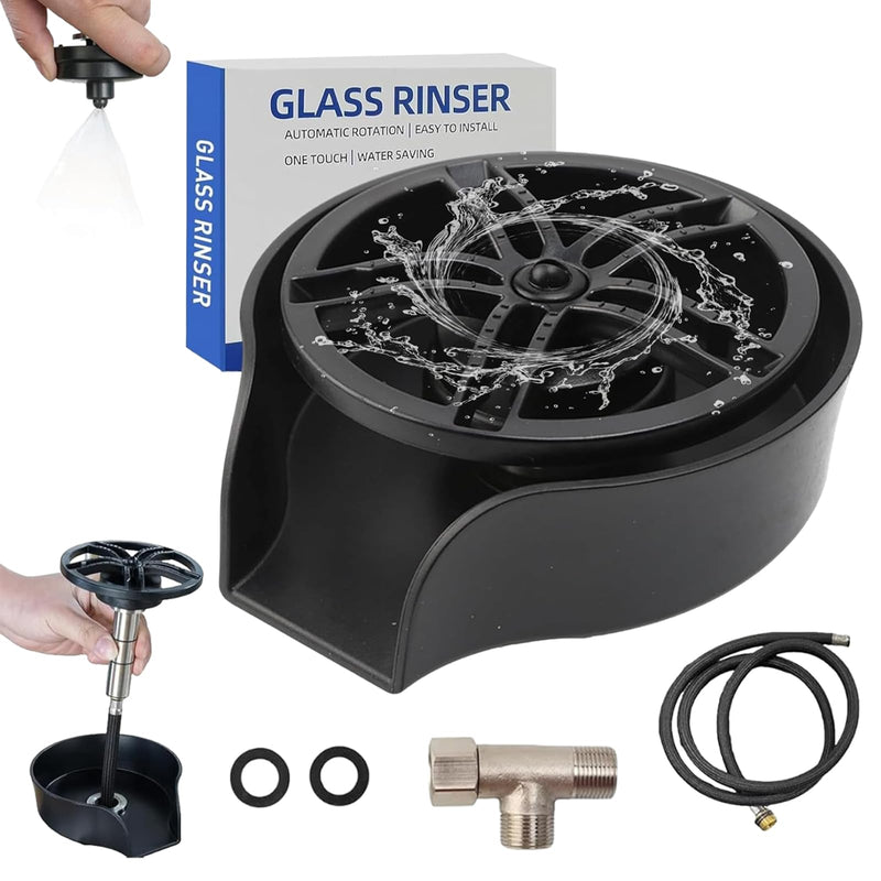 Petyoung Glass Rinser for Kitchen Sink, 360 Degree Rotating Glass Rinser with Pull Out Spray Head, Kitchen Sink Bottle Washer, Faucet Glass Rinser Cup Washer Cleaner Attachment Accessory for Bar Sink