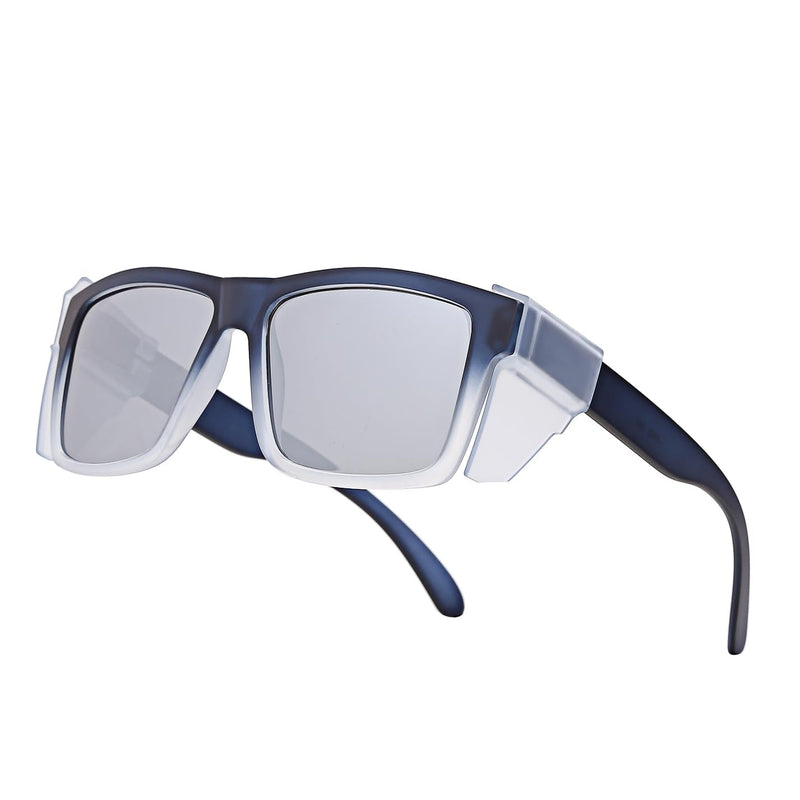 ANSI Z87 Safety Sunglasses UV400 Polarized Removable Side Shields Durable Protective Eyewear Construction Matte Blue Silvery Mirror
