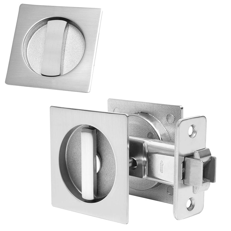 Dontay Pocket Door Passage Lock,Double Sided Rotation Privacy Lock with Large Lever,No Key Flush Mount Latch,Fits Bed&Bath Room Doors Thickness 1-3/8 to 2-3/16 inch(Brushed Nickel,1) Brushed Nickel