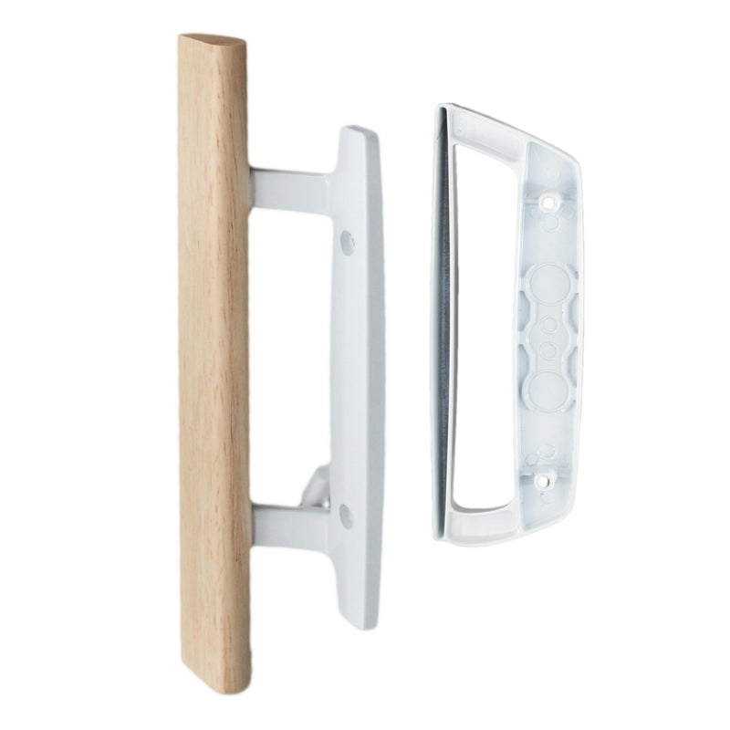 Sliding Patio Door Handle Set with Oak Wood Interior Handle Replace Old Door Handles Quickly and Easily, Finish Fits 3-15/16" Screw Hole Spacing (Without Mortise Lock, Light) without mortise lock