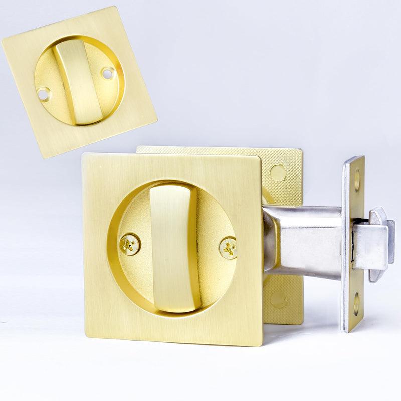 Dontay Pocket Door Passage Lock,Double Sided Rotation Privacy Lock with Large Lever,No Key Flush Mount Latch,Fits Bed&Bath Room Doors Thickness 1-3/8 to 2-3/16 inch(Satin Brass,1) Satin Brass