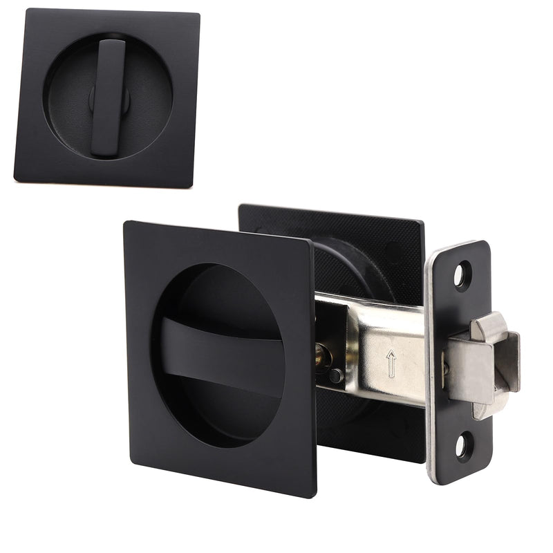 Dontay Pocket Door Passage Lock, Double Sided Rotation,No Key, Privacy (Bed/Bath) Latch, Flush, Large Locking Lever, Hardware for 1 3/8” to 2 3/16” Thickness Door (Matte Black, 1 Pack(Square)) 1 Pack(Square) Matte Black