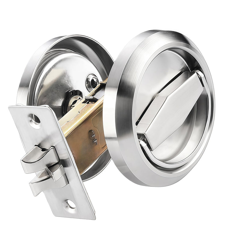 Round Hidden Recessed Cup Door Lock, 304 Stainless Steel Doorknobs, Latch Knob for Privacy Pocket Doors, Door Locker, Flat Door Knob Passage Lock