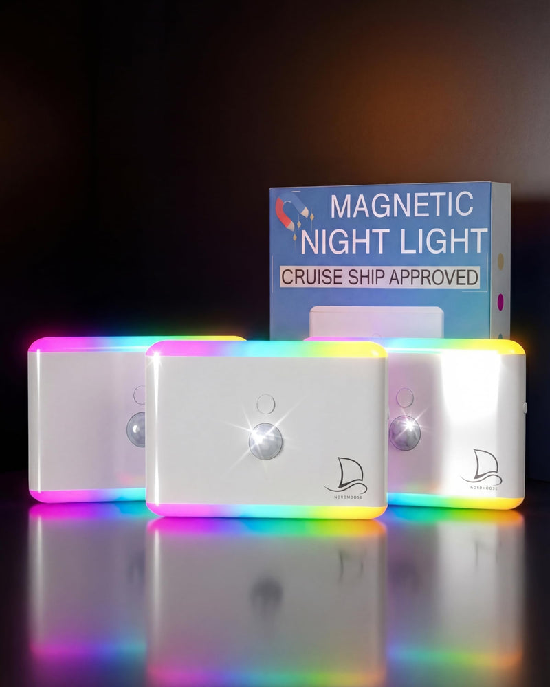 3-Pack Motion Sensor Night Light – Cruise Ship Approved, Magnetic & Rechargeable with USB-C, RGB Color-Changing Modes, LED Auto Nightlight for Cabin, Bathroom, Hallway, Bed or Stairs Modern 3-pack