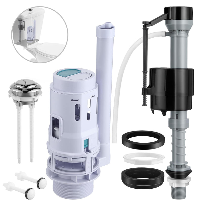 3" Dual Flush Valve Replacement Kit for 2-Piece Toilet Water Tank Parts with Toilet Fill Valve, Button, Flush Valve, Bolts and Bowl Gasket, Universal Toilet Repair Kit Inside Tank