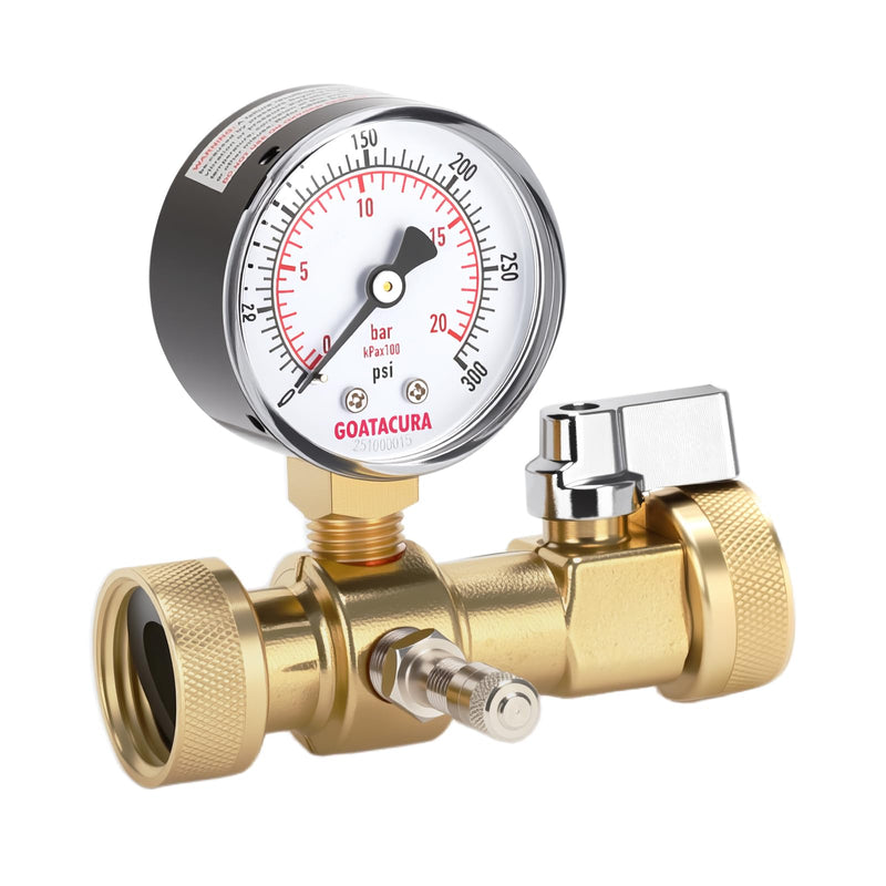 0-300psi Air Over Water Test Kit, 2” Dial Size, 1/4" NPT Lower Mount, with 3/4” Female Hose Tee Connection for Leak Detection and Pressure Testing,3-2-3% Accuracy