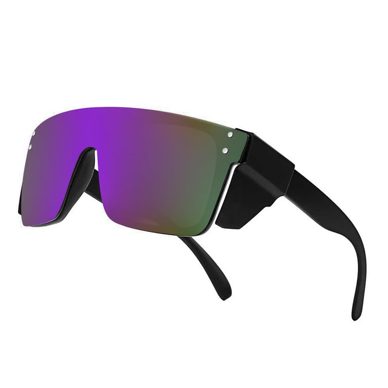 Z87 Polarized Wraparound Safety Sunglasses, UV400 Protective Eyewear for Work and Outdoors Matte Black Purple Mirror