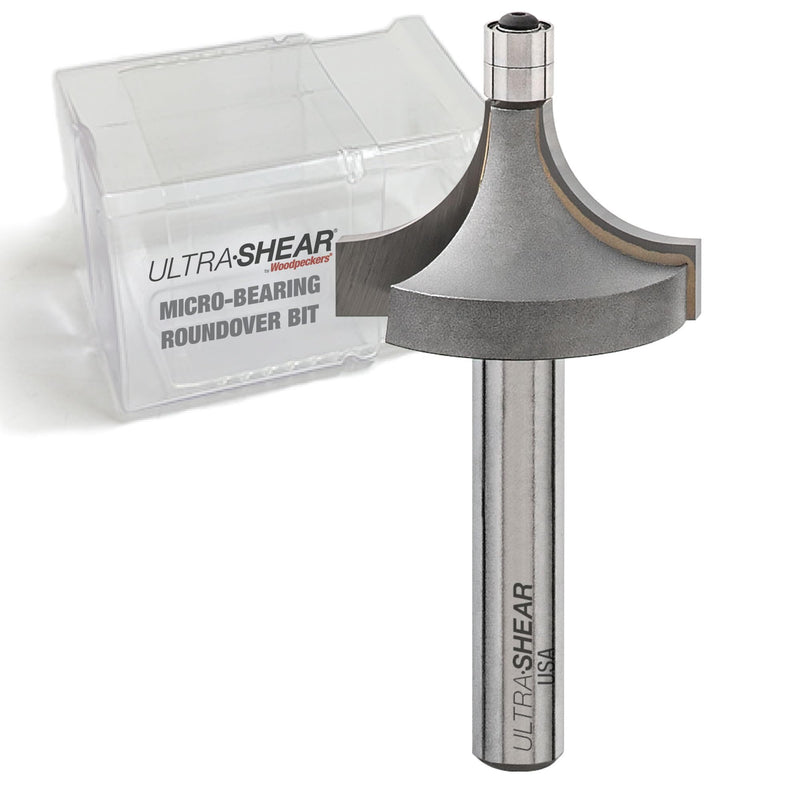 Micro-Bearing Round Over Router Bit, 1/4SH, 3/8" Radius, 2-Flute, Mini 3/16" Bearing for Small Radius Roundovers and Edge Breaking, USA Made - US223718RO 3/8 radius