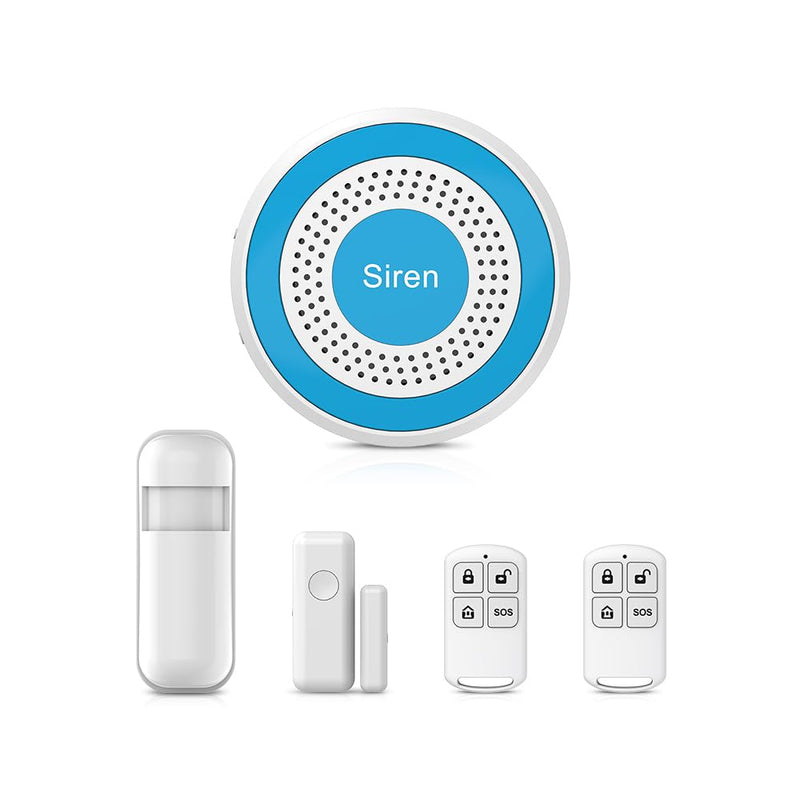 WiFi Door Alarm System, Wireless Alarm System 5 Piece Kit with Phone APP Alert Alarm Siren Door Window Sensor Motion Sensor Compatible with Alexa No Contract Ideal for Home CL519-A