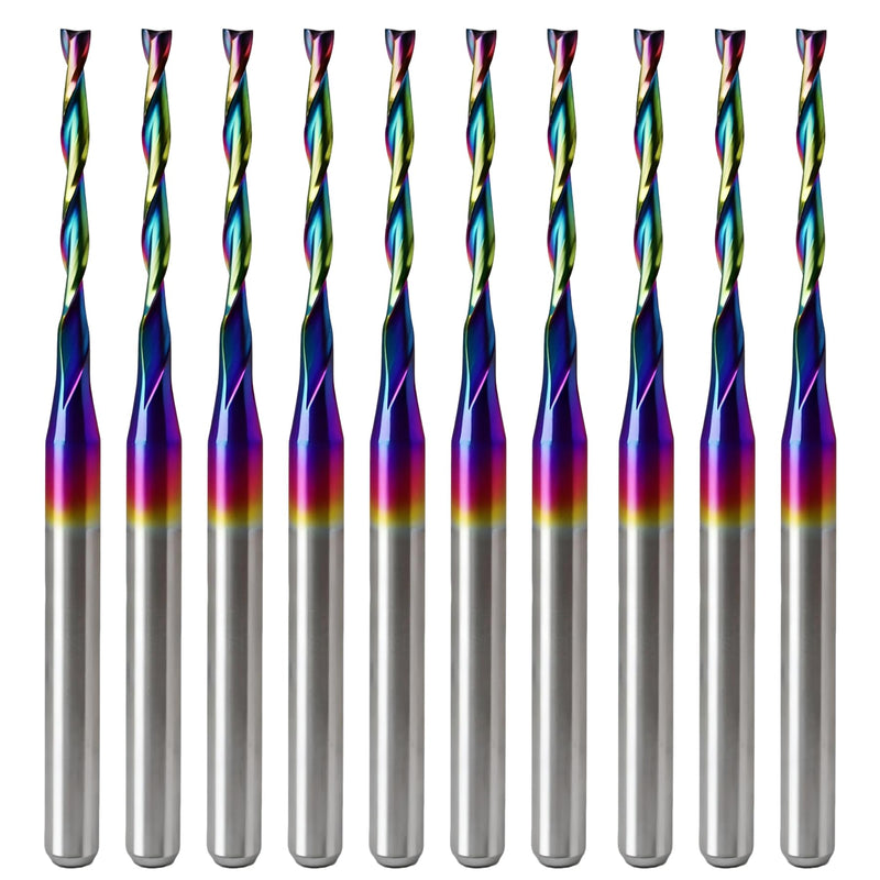 10Pcs CNC Router Bits with DLC Coating 1/8" Shank Upcut CNC Bit End Mill Solid Carbide Endmill Two Flute Spiral Milling Cutter for Wood PVC Engraving (1/16" x1/8" x1/2" x1-1/2) 1/16"x1/8"x1/2"x1-1/2"