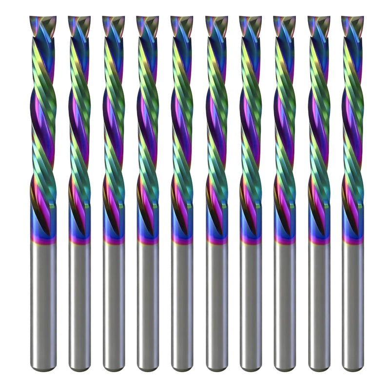 Compression CNC Router Bits with DLC Coating, 1/8 inch Shank 2 Flutes Spiral End Mill Wood Cutters Up & Down Cut Solid Carbide Endmills Milling Cutter for Wood PVC Engraving (Pack of 10)