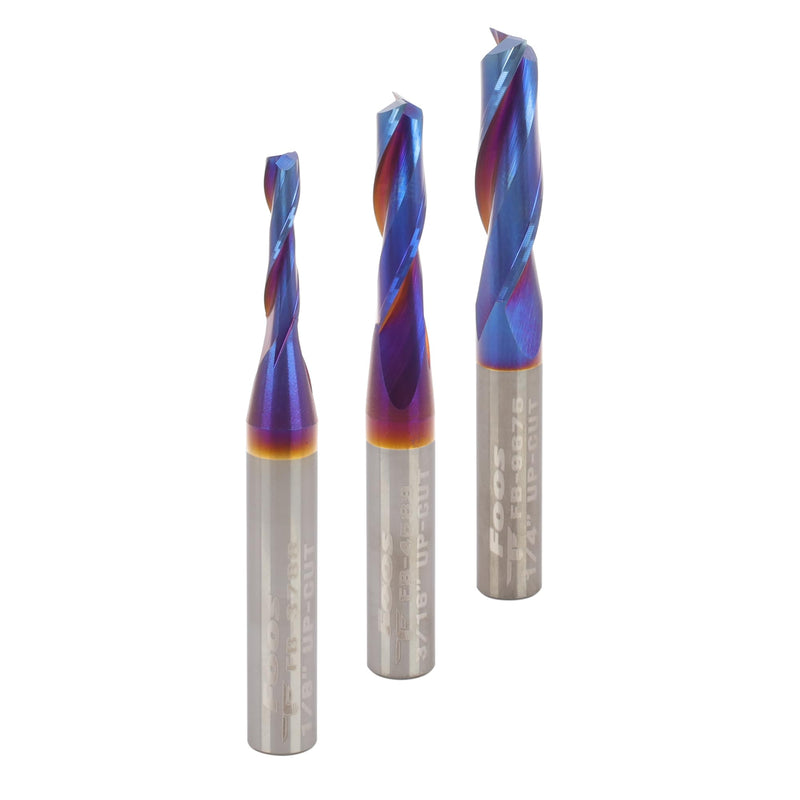 FOOS Nano - UP Cut Spiral Router Bit Set - Solid Carbide - 1/4” Shanks - Veteran Owned (Set 1/8" 3/16" 1/4") Set 1/8" 3/16" 1/4"