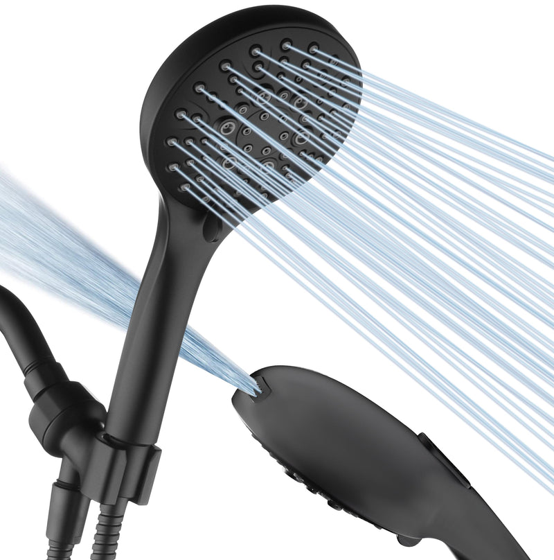 BRIGHT SHOWERS High Pressure Shower Head with Handheld, 9 Spray Settings Showerhead Built in Power Wash to Clean Tub and Pets, Extra Long 69" Hose, Adjustable Bracket, Matte Black 2.5 GPM | 9 Modes