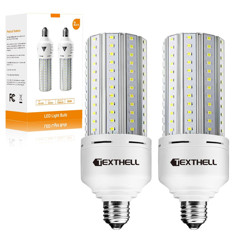 60w Led Light Bulb 500w Equivalent 7500lm 2Pack，5000K Daylight E26 Base，Bright White Bulbs for Warehouse Workshop Garage Stadium Outdoor Indoor High Ceiling 60.0 Watts