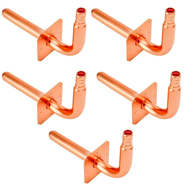 Pack of 5,1/2 In Copper Stub Out Elbows with Wall Flange,F1807 Lead-Free PEX-B/C Barb Crimp Fittings,6 Inch Length, for Bathroom Faucet, Shower Valve,Toilet Supply,Easy Installation, Remodel Plumbing Copper Elbow