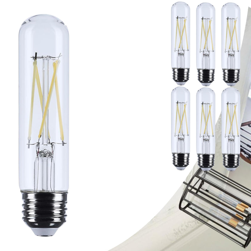 Satco 5.5W T10 LED Light Bulb 3500K Neutral White 450 Lumens Clear 300 Degree Beam E26 Medium Base 92 CRI Dimmable Wet Rated IP65 Enclosed Fixture Rated 120V S12524 (6 Pack) 6