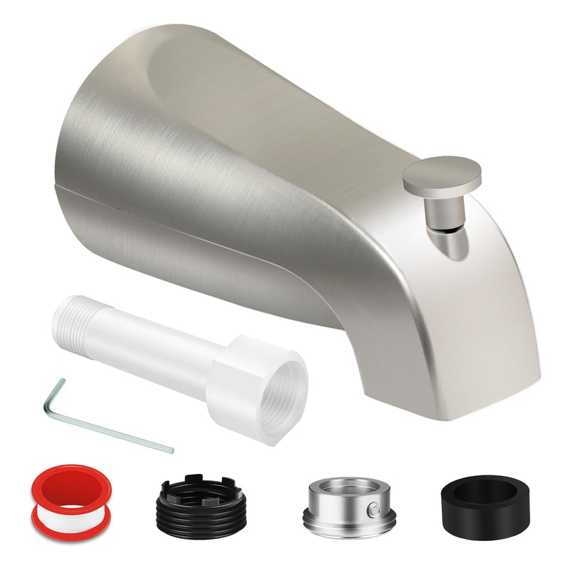 Universal Tub Spout for 1/2" Copper Pipe, 1/2" IPS and 3/4" IPS, Bathtub Faucet with Diverter and Adapter and Hex Wrench (Brushed Nickel) Brushed Nickel