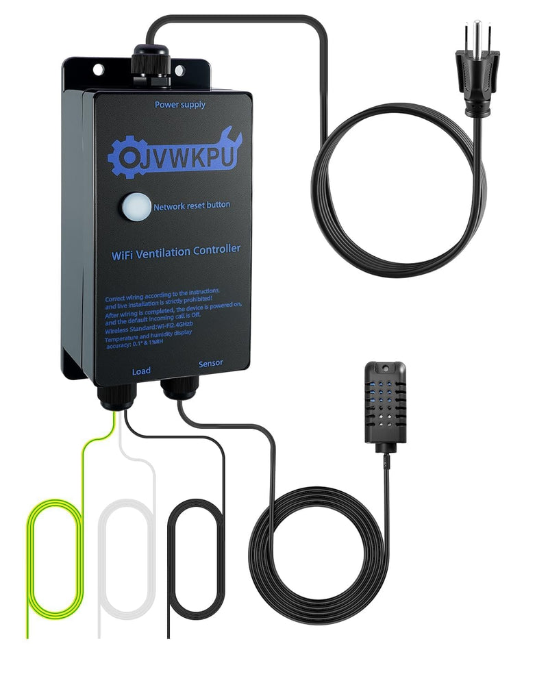 Temperature and Humidity Exhaust Fan Switch, Multi-Functional Vent Controller with IoT, Auto On/Off by Temp & Humidity, 25A Heavy-Duty Load