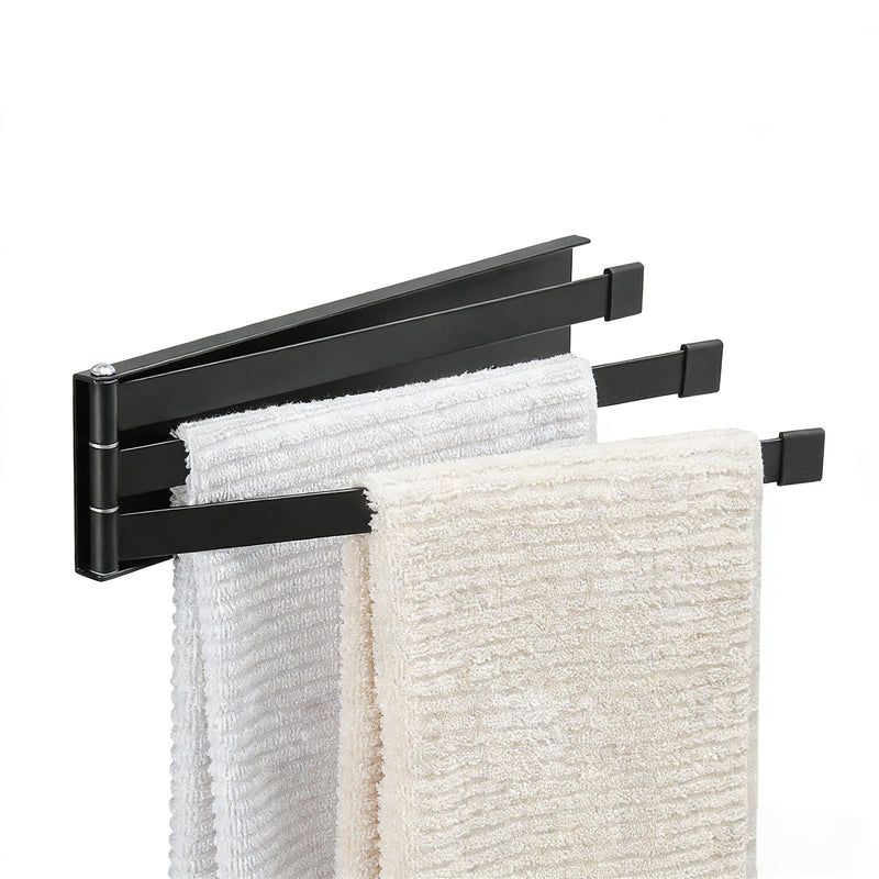 Swivel Towel Rack Wall Mounted, 9.5" Extra Long 3-Arm Swing Out Towel Holder, Matte Black Stainless Steel Space Saving Towel Bar for Bathroom, Kitchen, RV 9.5"